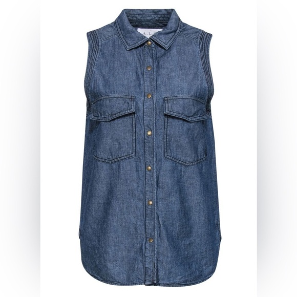 A.L.C women’s Kelly chambray medium wash button up blouse sleeveless blue XS - Picture 1 of 7